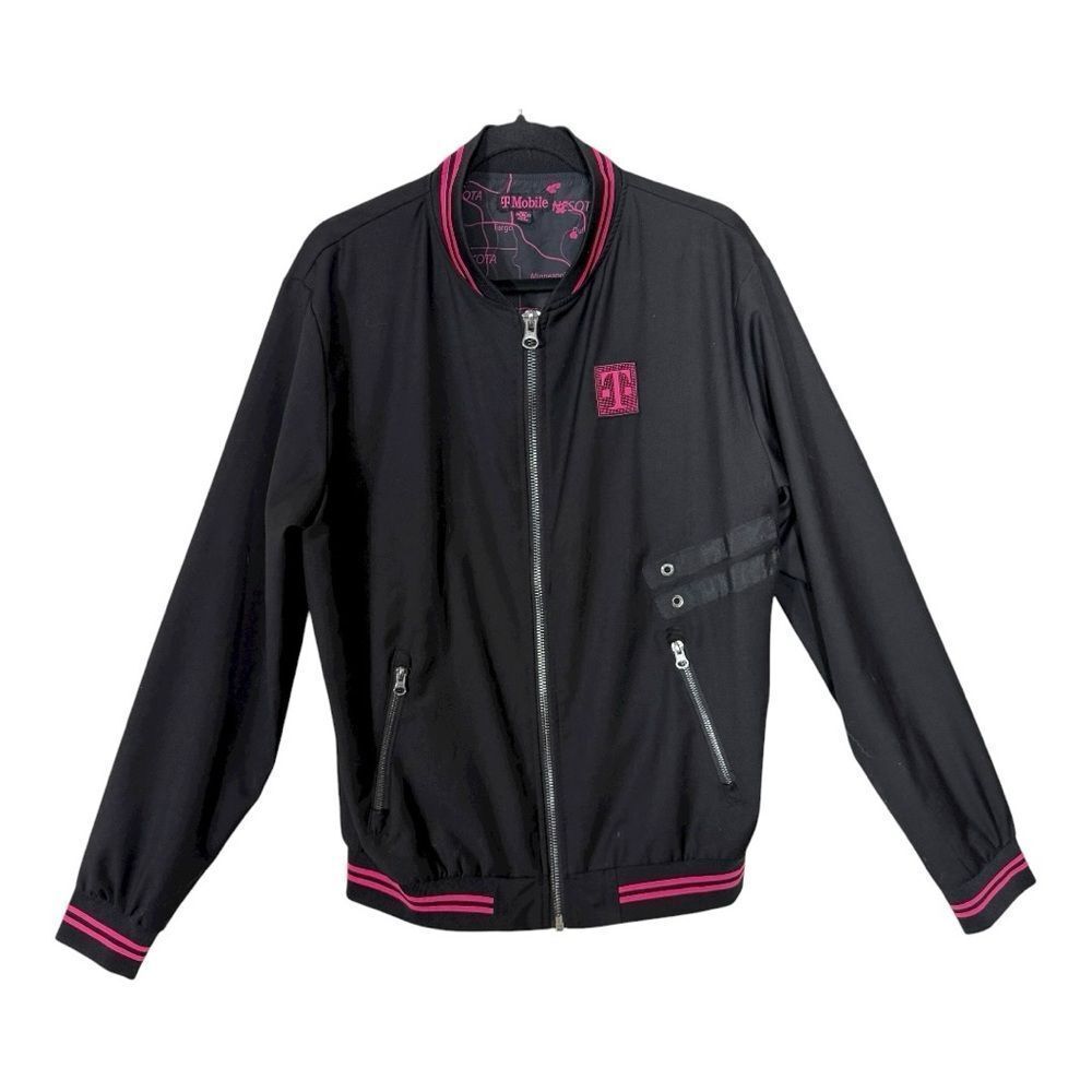 T-Mobile Mens Lightweight Black Pink Map Lining Employee Bomber Jacket Medium